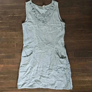 Italien 100% Linen Lungo L'arno Dress Sage Green Embroidered sz M
